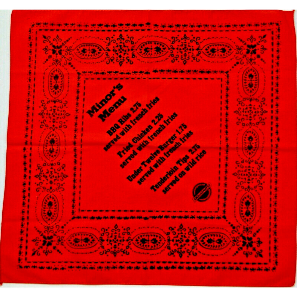 1970s Menu Print Bandana Cloth Napkin AMALGAMATED EATING & Drinking Restaurant